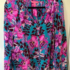 Lilly Pulitzer Vibrant Pink and Teal Floral Blouse
